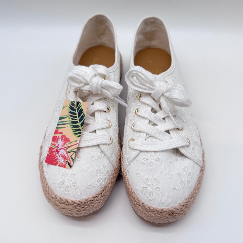 Tommy Bahama Enisa Eyelet Sneakers Womens 8.5 White Espadrille Lace Up Shoes